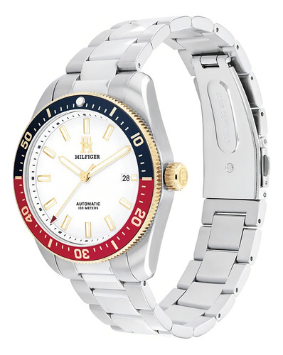 Reloj Tommy Hilfiger Th85 Para Caballero 1710551 Color De La Correa Plateado Color Del Bisel Plateado Color Del Fondo Blanco