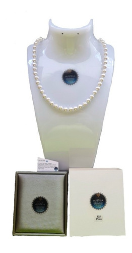 Collar Perla Marca Cristal Austria De 8mm,largo 55 Cms Plata