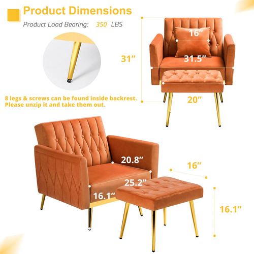 Silla Decorativa Terciopelo Reclinable Con Otomana Y Almohad