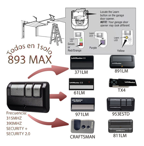 Control Remoto Para Motores Liftmaster Y Craftsman 893 Max