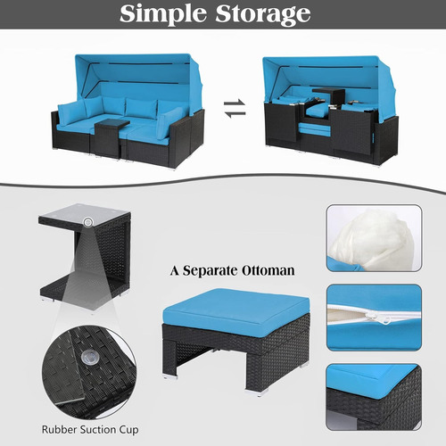 Juego De 7 Muebles Exterior Sofa Modular Toldo Azul Magic U