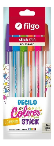 Boligrafo Birome Lapicera Filgo Stick 026 X 6 Colores