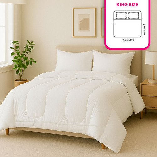 Acolchado Edredon King Size Calidad Premium 600 Hilos Blanco Lisa