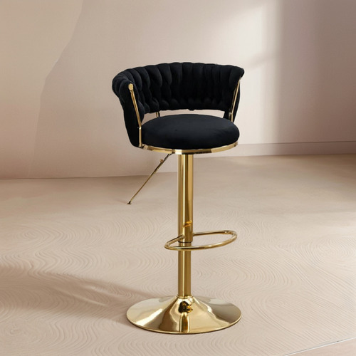 Taburete Felpa Queen Base Tulip Dorada Y Altura Ajustable