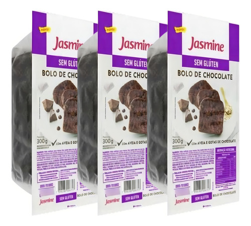Kit 3 Bolo Jasmine Gotas De Chocolate Sem Glúten 300g