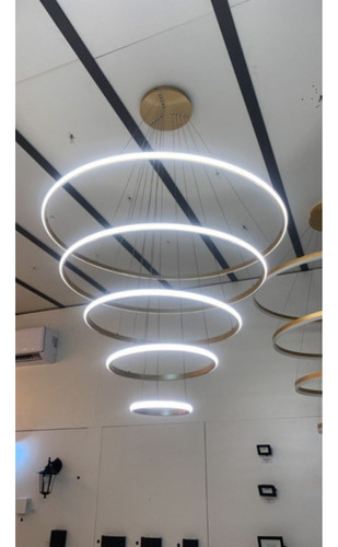 Lustre Led Moderno Pendente Anéis 5 Arcos Pé Direito Duplo