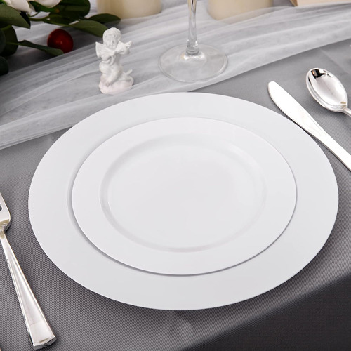 Flowercat 60 Platos De Plástico Blanco, Platos Desechables B