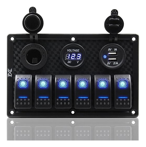 Switch Panel Rocker Con 6 Botones P/auto Marino 12-24v 2 Usb