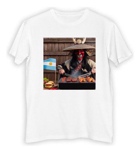 Remera Hombre Samurai Cocinando Asado Parrilla Comida