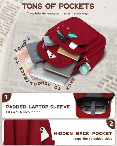 Backpack For Middle High School Mochila Roja Oscura Para Ado