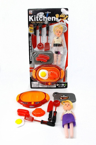 Set Utensilios De Cocina Plásticos 9 Y Muñeca Plancha Tabla 