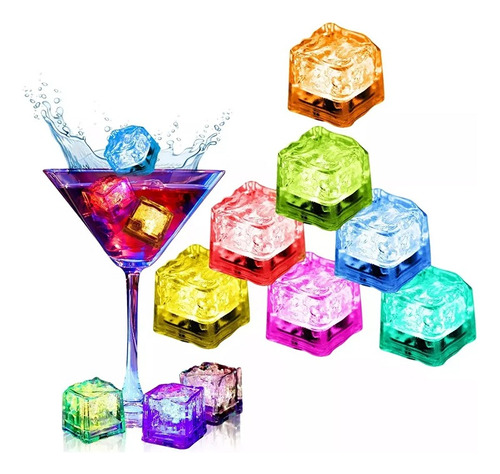 12 Cubos De Hielo Led Multicolor P/bebidas Reutilizable Deco