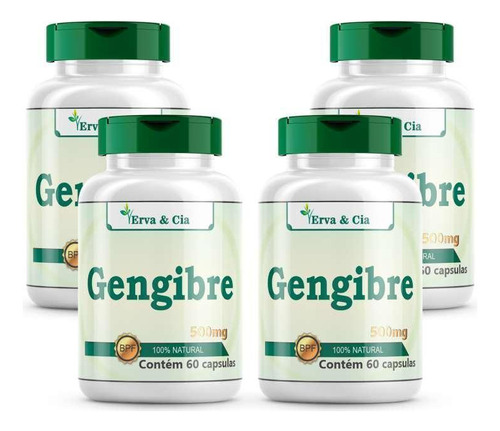 Gengibre (zingiber Officinale) 4 Potes 240 Cápsulas 500mg