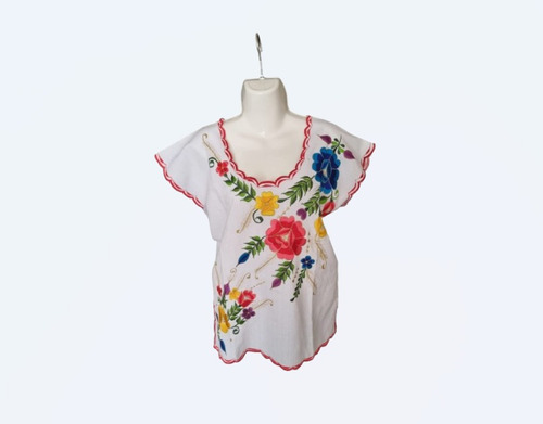 Blusa Yucateca Bordada Lino Modelo Dulce Talla 38