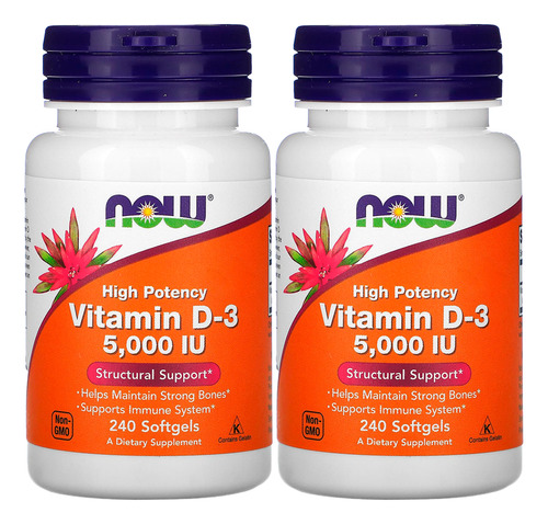 Vitamina D3 5000iu Alta Potencia Now 240 Softgels 2un
