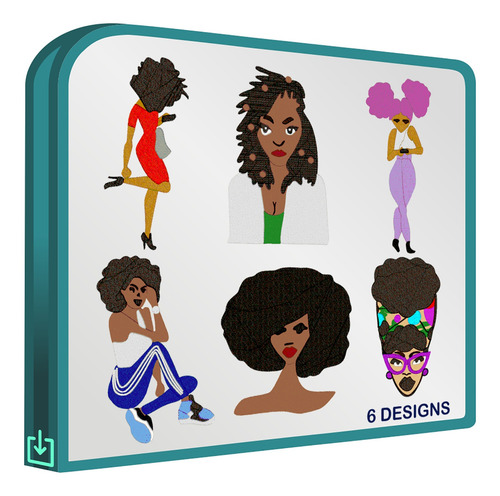 Chicas Afro Vol.15 Set De 6 Diseños Bordadoras Bordar Ropa