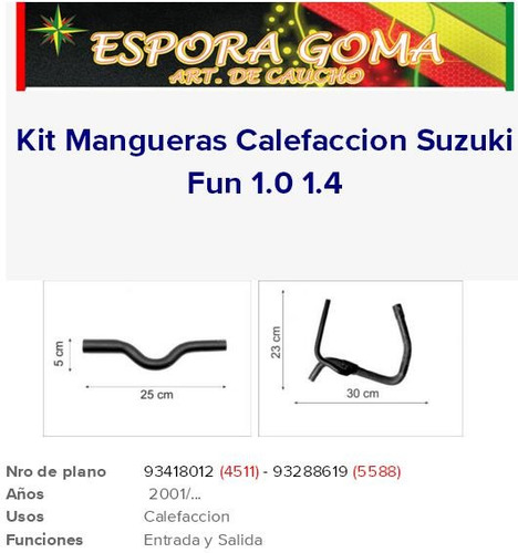 Imagen 2 de 2 de Kit Mangueras Calefaccion Suzuki Fun 1.0 1.4 C/ Aire 4511 5588