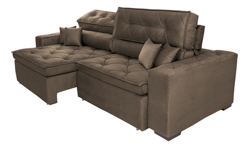 Sofá Austin 2,82m Retrátil, Reclinável com Molas no Assento e Almofadas, Suede Café Cama inBox