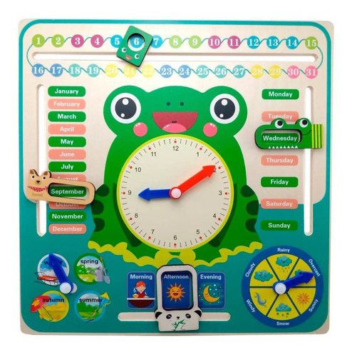 Imagen 1 de 6 de Calendario Reloj Multifuncional Madera Juego Didáctico Niños