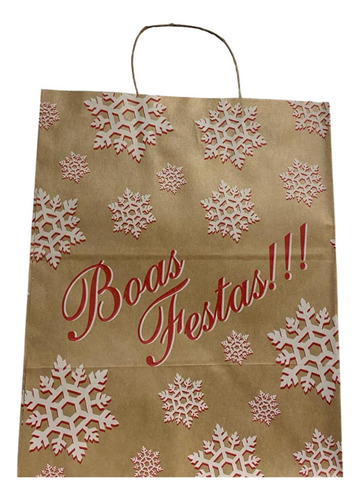 Sacola Kraft Boas Festas Tamanho 27x20x33 Pacote Com 10 Un