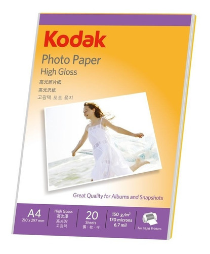 Papel Fotografico Kodak Brillo Premium 150grs A4