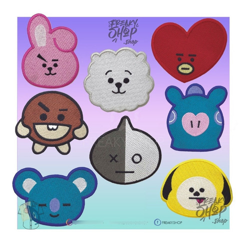 Kit Parches Bt21 De 10 Cm 8 Personajes Termoadhesivo