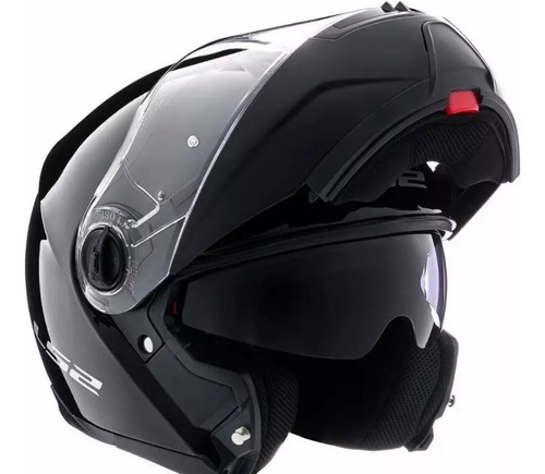 Casco Moto Rebatible Ls2 370 Easy Negro Brillo Doble Visor