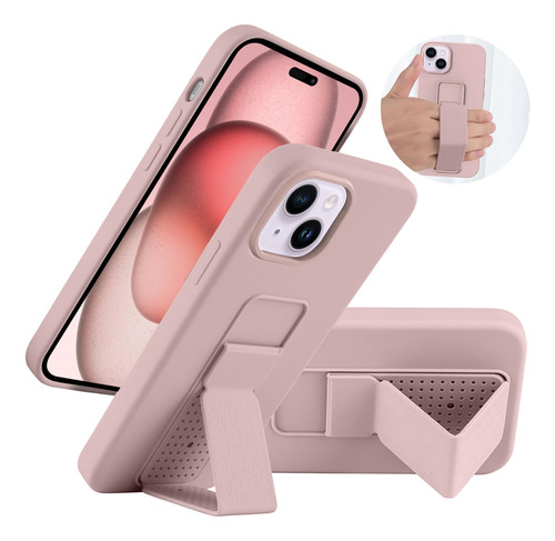 Funda Con Base Para iPhone 15 Rosa Silicon