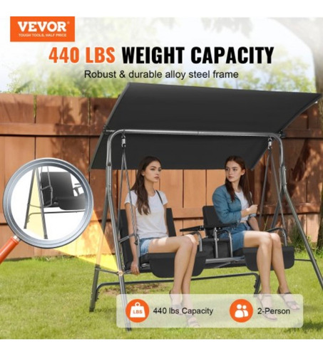 Banco Columpio Para Patio Con Dosel Ajustable Bandeja Girato Negro Lisa