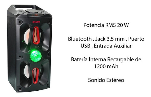 Alto-falante portátil Sanyo BTH25 com bluetooth preto 220V
