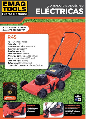 Cortadora de pasto eléctrica Dibra R45 con bolsa recolectora de 1600W y 220V color naranja/negro