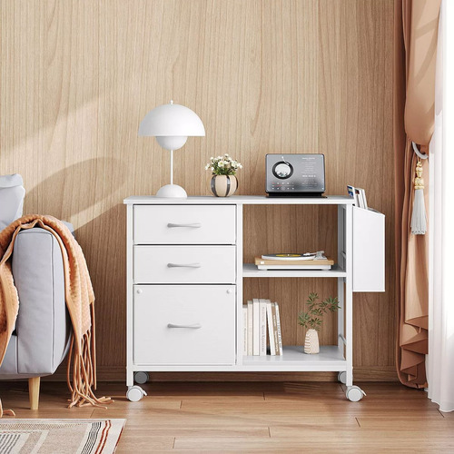 Archivero De Organizador Minimalista Con 3 Cajones Y Ruedas Blanco