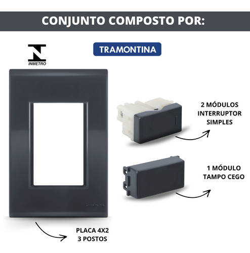 Kit Com 5 Cj 4x2 Com 2 Teclas Simples Liz Grafite Tramontina