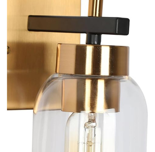 Lámpara De Pared 1 Luz Negra Y Dorada, Pantalla Vidrio Moder