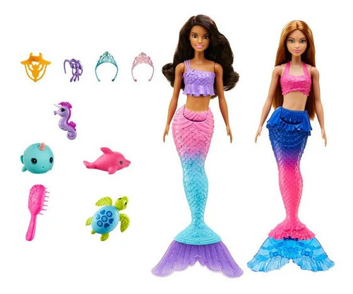 Juego 2 Muñecas Barbie Sirena 30 Cms - 4 Juguetes Incluidos