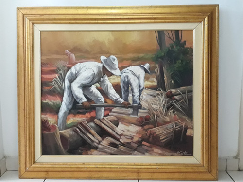 1394- Manoel Costa Ost 95x82cm Com Moldura - Lenhadores. (Usado)