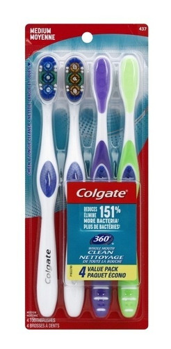 Set De 4 Cepillos De Dientes Colgate 360 Para Adulto, Medio