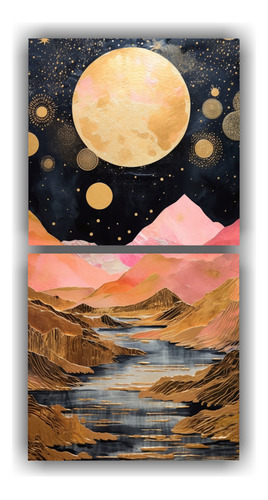 100x50cm Cuadro Decorativo Luna Y Montañas, Conjunto 2 Arte
