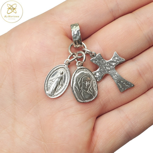 Imagen 2 de 6 de Dije Plata Multidijes Cruz Medalla Milagrosa Y Virgen Niña