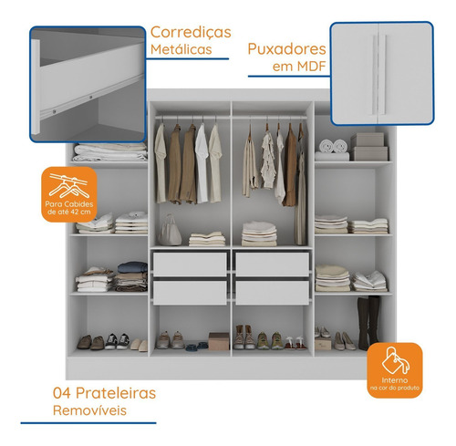 Closet Casal 100% Mdf 4 Gavetas Jatobá Yescasa