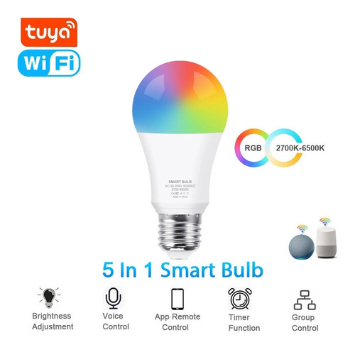 Bombillo Led Inteligente Rgb Blanco Google Alexa App Tuya 