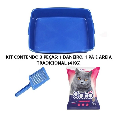 Imagem 2 de 6 de Kit Caixa De Areia + Pá + Areia Gatô 4kg Tradicional P/ Gato
