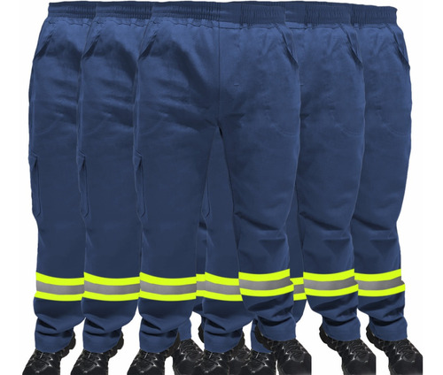 Kit 14 Calças De Uniforme Brim Pesado - Com Faixa Refletiva