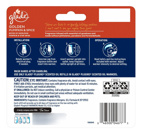 Aromatizante Glade Pumpkin Spice Limited Edition 5 Refills