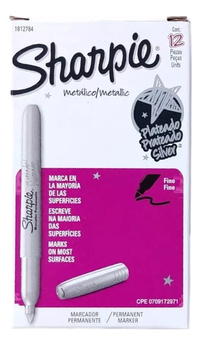 12 Marcadores Sharpie Metálico Color: Plata