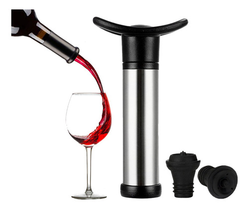 Bomba De Vacio Para Vino Botella Con Tapon Saca Aire Botella Color Acero Inoxidable