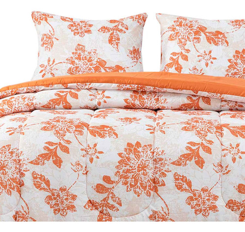 Plumon Reversible 2 Plazas Flores Terracota