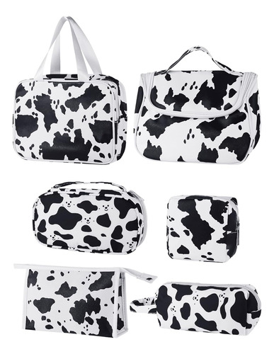 6 Bolsas De Maquillaje Con Estampado De Vaca, Juego De Cosmé