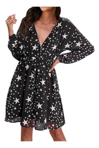 Jersey Con Cuello En V Y Estampado De Estrellas Para Mujer,