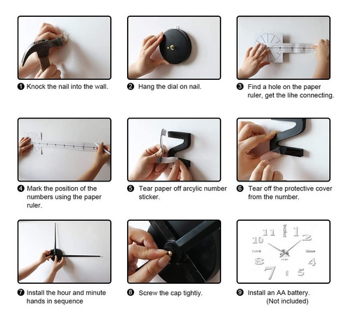 Imagen 6 de 7 de 3d Adhesivo Mudo Moderno Reloj Digital De Pared (negro)
